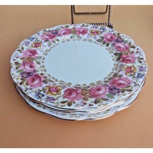 Royal Albert 1970 Set of 4 Salad Plates 8 1/8" Serena Pattern (Thin Gold Trim)